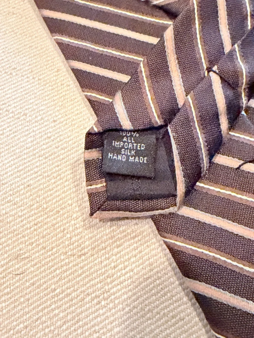 5 for $15 🌸 CLAIBORNE | Brown/Cream Stripe 100% Silk Tie for Men